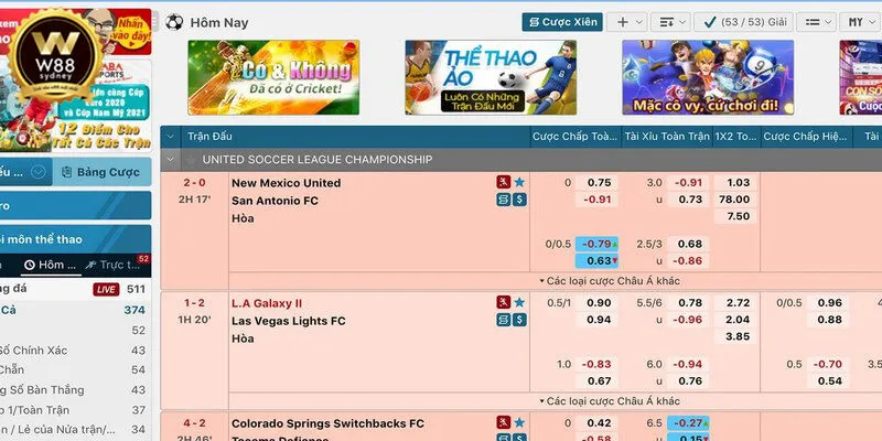 cách xem kèo và tỷ lệ cược tại W88