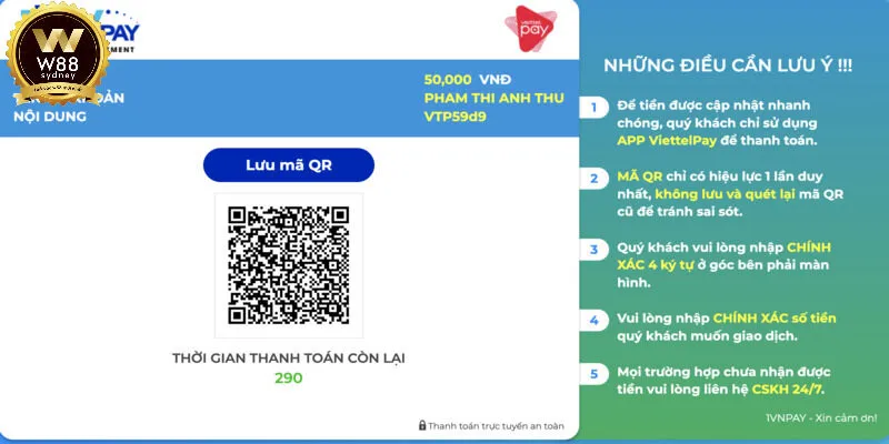  Một số vấn đề cần lưu ý khi thanh toán qua ví điện tử W88