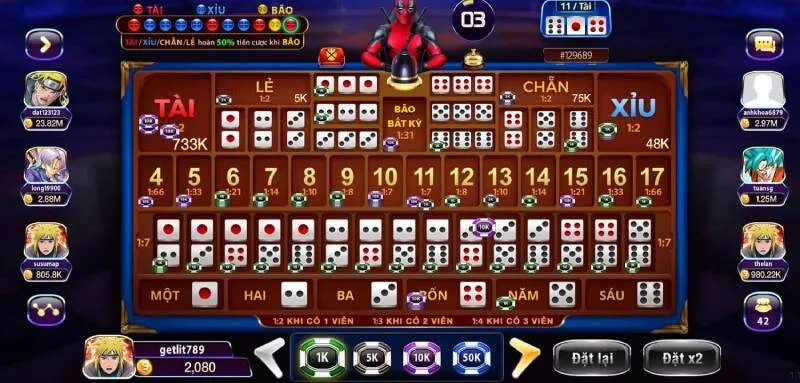 Cửa cược Deadpool Sicbo tại W88 đa dạng